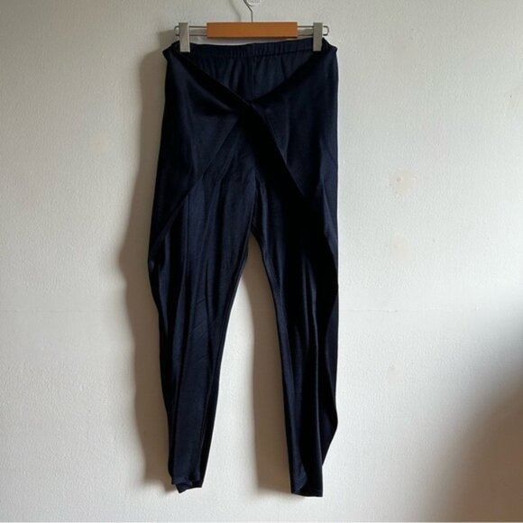 Alexis Pants - Alexis Dark Navy Blue Satin Elastic Waist Draped Pants